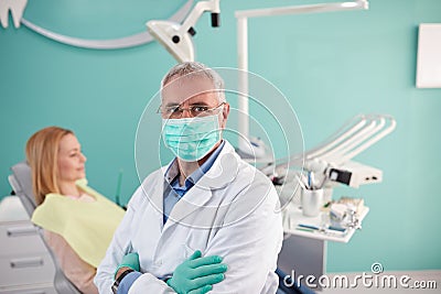 Portrait of senior dentist in dental clinic Stock Photo