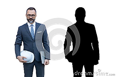 Portrait senior engineer businessman hispanic latin isolated on white background Stock Photo