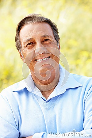 Portrait senior Hispanic man outdoors Stock Photo