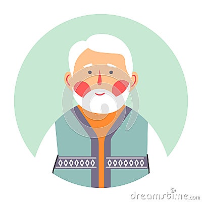 Portrait of senior male character, grandfather with grey hair Vector Illustration