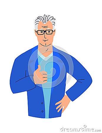 Portrait senior male doctor thumbs up healthcare medical concept Vector Illustration