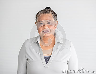 Portrait of senior older Asian woman with tender kindly smile Stock Photo