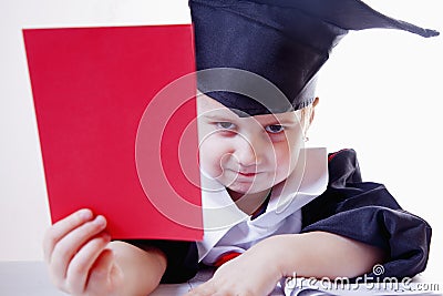 Portrait of serious child girl judge lawyer with red card as s Stock Photo