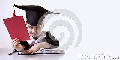 Portrait of serious child girl judge lawyer with red card as s Stock Photo