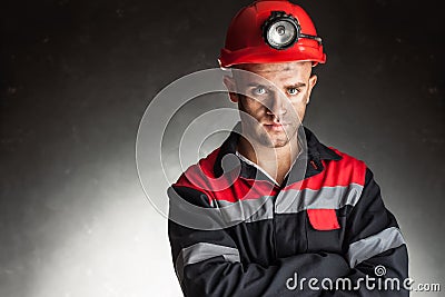 Portrait of serious coal miner Stock Photo