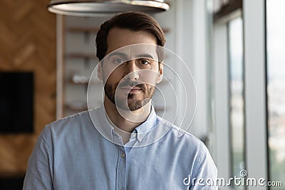 Portrait of serious confident businessman, entrepreneur, company leader Stock Photo