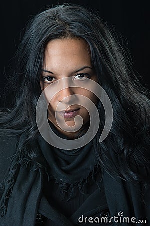 Portrait serious gypsy woman Stock Photo