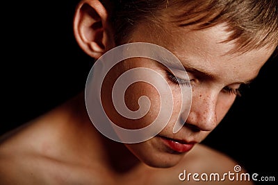 Portrait of a serious looking boy Stock Photo