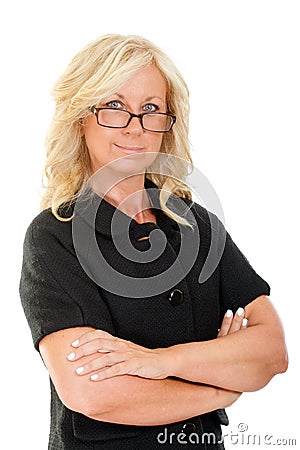Portrait of serious middle aged woman in business attire Stock Photo