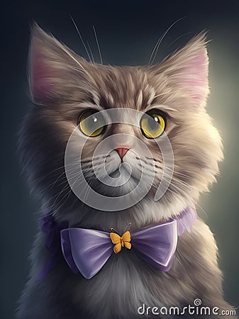Portrait of a serious young cat in a bow tie. Illustration, AI generation Stock Photo