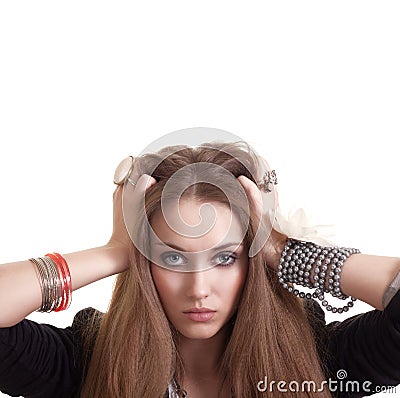 Portrait of woman with bijouterie Stock Photo