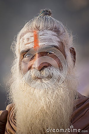 Portrait of Shaiva sadhu, holy man in Varanasi, India Editorial Stock Photo