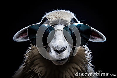 Portrait Sheep With Sunglasses Black Background Stock Photo