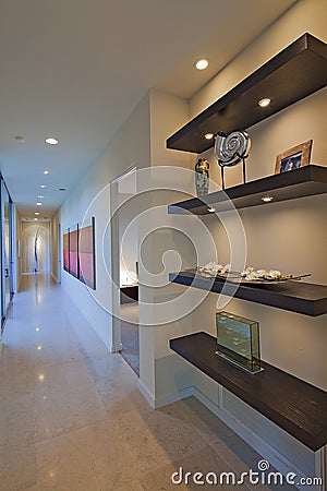 Shelf in hallway of luxury villa Stock Photo