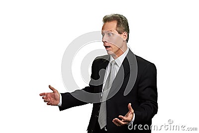 Portrait of shocked middle-aged businessman. Stock Photo