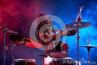 Portrait of showy african drummer man Stock Photo
