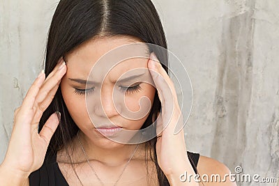 Portrait of sick woman with a headache, stress, migraine Stock Photo