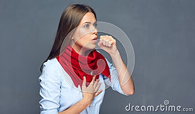 Portrait of sickness woman suffering cough Stock Photo