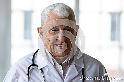 Portrait of skilled experienced trustful elderly 70s general practitioner. Stock Photo