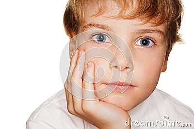 Portrait small child, head on hand Stock Photo