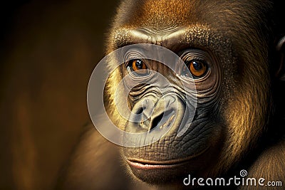 portrait of small gorilla with light brown large eyes Stock Photo