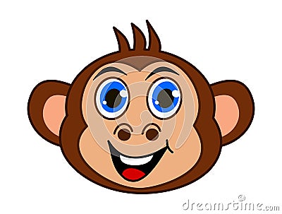 Portrait of a smiling adult brown monkey with blue eyes - vector Vector Illustration