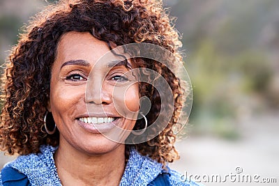 Portrait Of Smiling African American Senior Woman Outdoors In Countryside Stock Photo