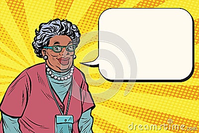 Portrait of a smiling beautiful African old woman, Granny Vector Illustration