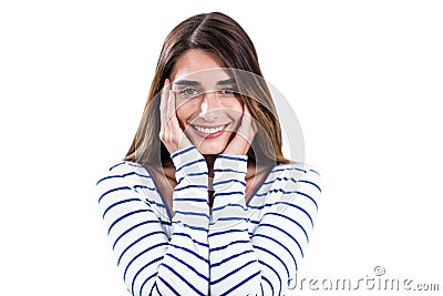 Portrait of smiling excited woman Stock Photo