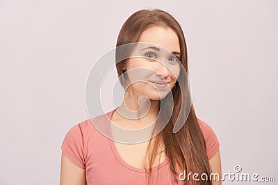 Portrait of smiling girl grins at camera, grinning Stock Photo
