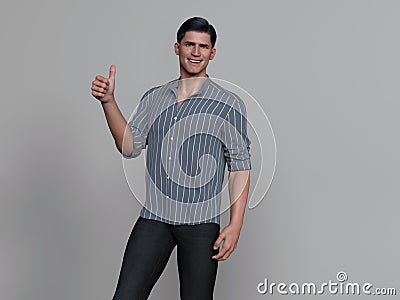 3D Render : portrait of smiling handsome guy isolated on gray background Stock Photo