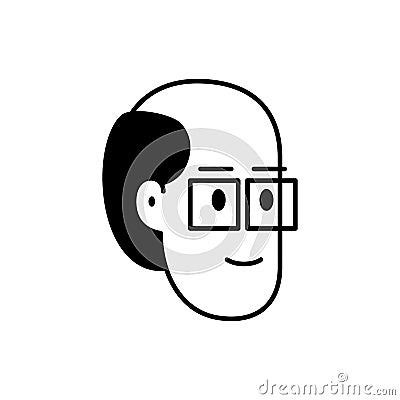 Portrait of a smiling man. Vector black and white illustration of a face of a happy smiling bald man wearing eyeglasses. Simple Vector Illustration