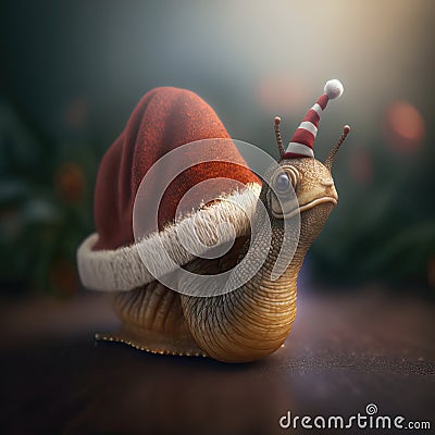 Portrait of snail with santa hat, illustration Cartoon Illustration