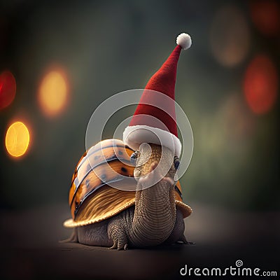 Portrait of snail with santa hat, illustration Cartoon Illustration