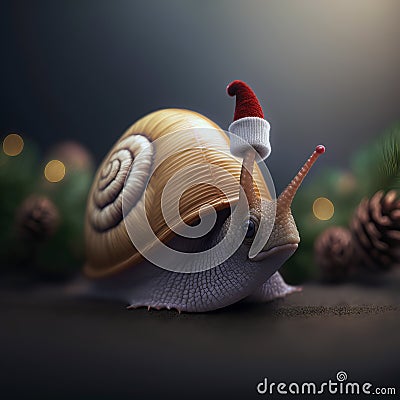 Portrait of snail with santa hat, illustration Cartoon Illustration