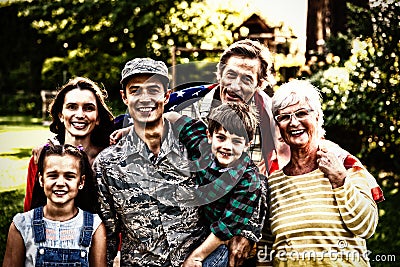 Portrait of soldier with family Stock Photo