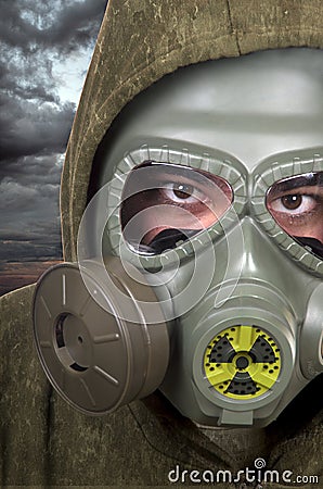 Portrait of soldier with gas mask Stock Photo