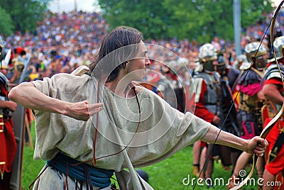 Portrait of soldier-reenactor in historical costumes Editorial Stock Photo