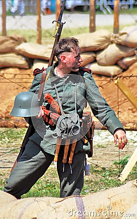 Portrait of a soldier-reenactor. Editorial Stock Photo