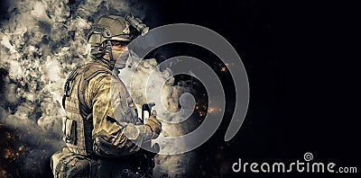 Portrait of a special forces soldier. The concept of military units. Computer games Stock Photo