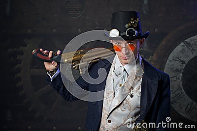 Portrait of a steampunk man over grunge background Stock Photo