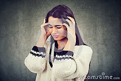 Portrait of a stressed worried woman Stock Photo