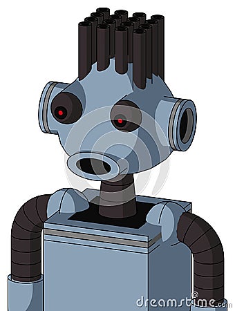 Blue Mech With Rounded Head And Round Mouth And Red Eyed And Pipe Hair Stock Photo