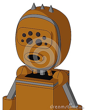 Dirty-Orange Mech With Bubble Head And Round Mouth And Bug Eyes And Three Spiked Stock Photo