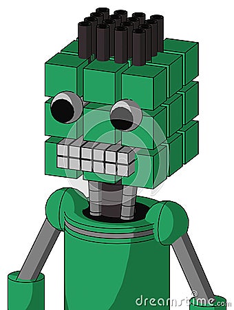 Green Automaton With Cube Head And Keyboard Mouth And Two Eyes And Pipe Hair Stock Photo