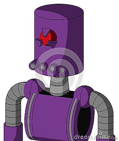 Purple Automaton With Cylinder Head And Pipes Mouth And Angry Cyclops Eye Stock Photo