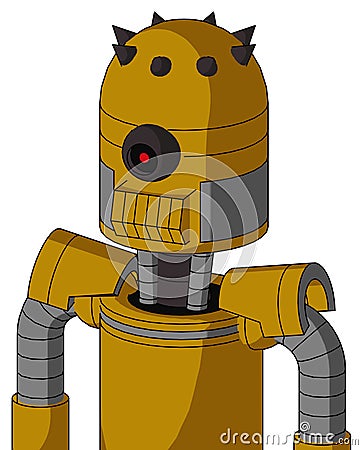 Yellow Droid With Dome Head And Toothy Mouth And Black Cyclops Eye Stock Photo