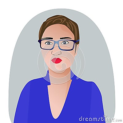 Portrait of a successful business woman. Short haircut, glasses. Business style European young successful woman avatar Vector Illustration