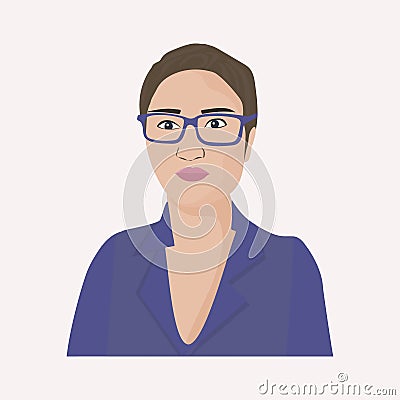Portrait of a successful business woman. Short haircut, glasses. Business style European young successful woman avatar Vector Illustration