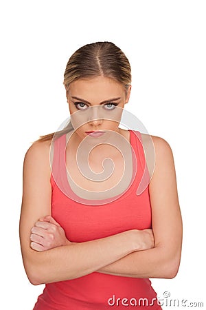 Portrait of a sulking woman on white background Stock Photo